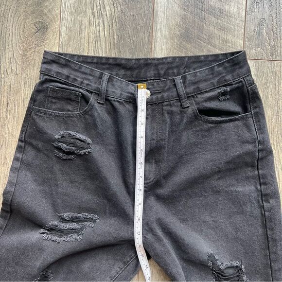 Shein Faded Black High Waist Distressed Wide Straight Leg Jeans Size Large - Picture 12 of 13